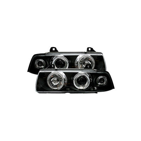 2 PHARES ANGEL EYES BMW SERIE 3 E36 COUPE CABRIOLET 3/1992-4/1999 NOIR LED