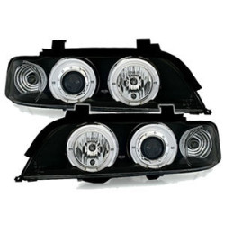 2 PHARES ANGEL EYES BMW SERIE 5 E39 BERLINE TOURING 9/1995-8/2000 NOIR LED BLANC