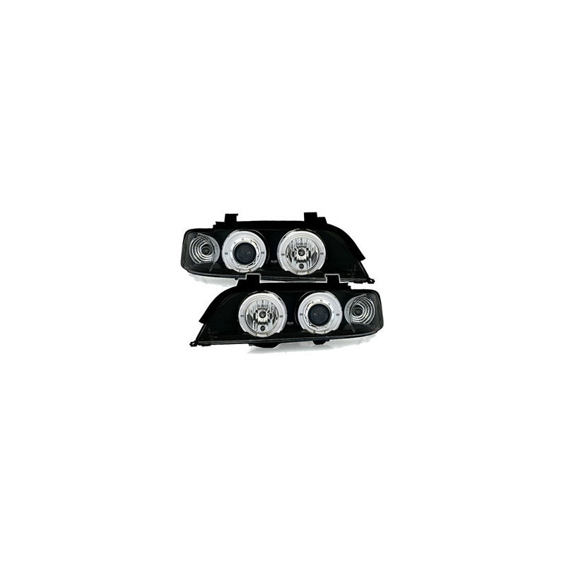 2 PHARES ANGEL EYES BMW SERIE 5 E39 BERLINE TOURING 9/1995-8/2000 NOIR LED BLANC
