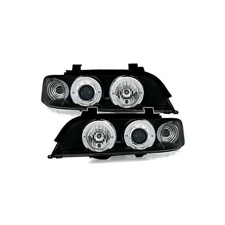 2 PHARES ANGEL EYES BMW SERIE 5 E39 BERLINE TOURING 9/1995-8/2000 NOIR LED BLANC