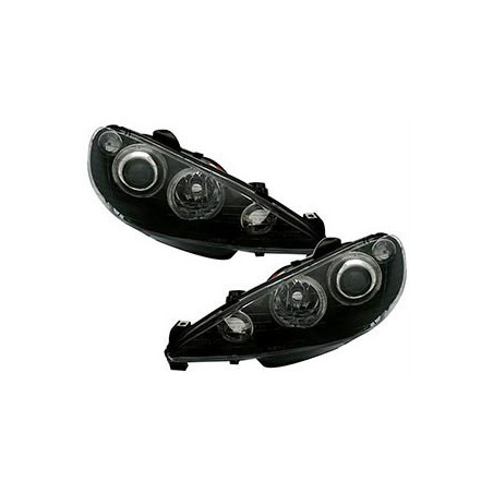 2 PHARES ANGEL EYES PEUGEOT 206 206CC 206SW SW CC NOIR CRISTAL H7 UNIQUEMENT