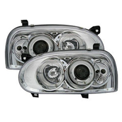 2 PHARES ANGEL EYES VW GOLF 3 BERLINE BREAK 8/1991-5/1999 CHROME LED TYP1