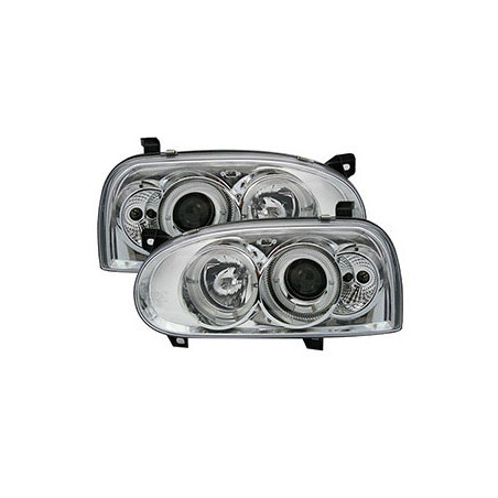 2 PHARES ANGEL EYES VW GOLF 3 BERLINE BREAK 8/1991-5/1999 CHROME LED TYP1