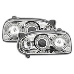 2 PHARES ANGEL EYES VW GOLF 3 BERLINE BREAK 8/1991-5/1999 CHROME LED CRISTAL