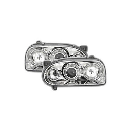 2 PHARES ANGEL EYES VW GOLF 3 BERLINE BREAK 8/1991-5/1999 CHROME LED CRISTAL