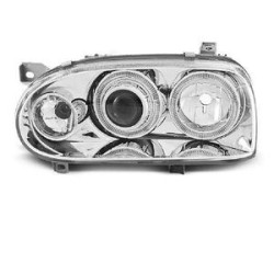 2 PHARES ANGEL EYES VW GOLF 3 BERLINE BREAK 8/1991-5/1999 CHROME LED CRISTAL