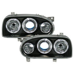 2 PHARES ANGEL EYES VW GOLF 3 BERLINE BREAK 8/1991-5/1999 NOIR LED CRISTAL
