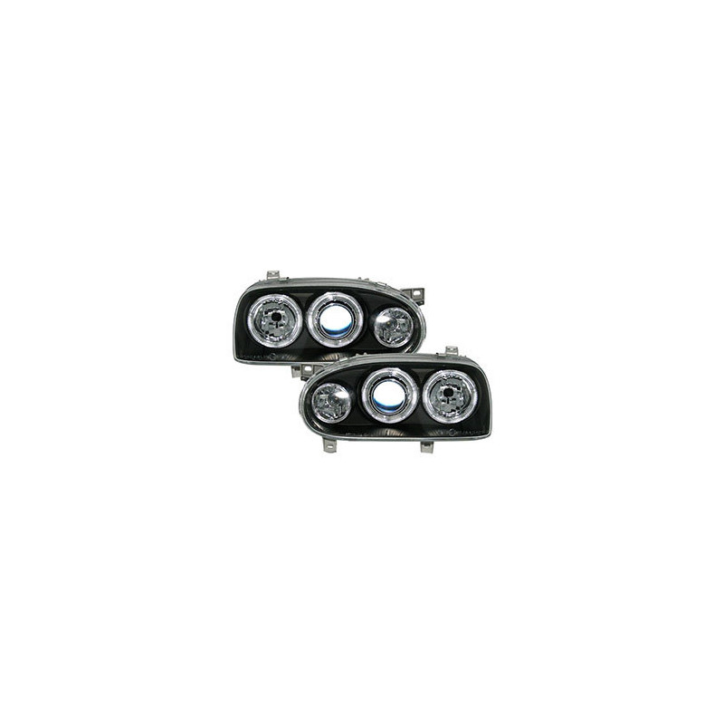 2 PHARES ANGEL EYES VW GOLF 3 BERLINE BREAK 8/1991-5/1999 NOIR LED CRISTAL