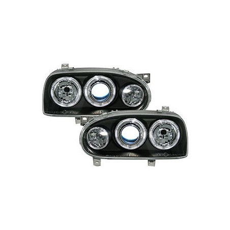 2 PHARES ANGEL EYES VW GOLF 3 BERLINE BREAK 8/1991-5/1999 NOIR LED CRISTAL