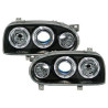 2 PHARES ANGEL EYES VW GOLF 3 BERLINE BREAK 8/1991-5/1999 NOIR LED CRISTAL