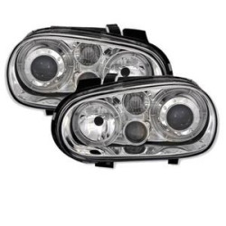 2 PHARES ANGEL EYES VW GOLF 4 BERLINE BREAK 8/1997-6/2006 CHROME LED TYP2