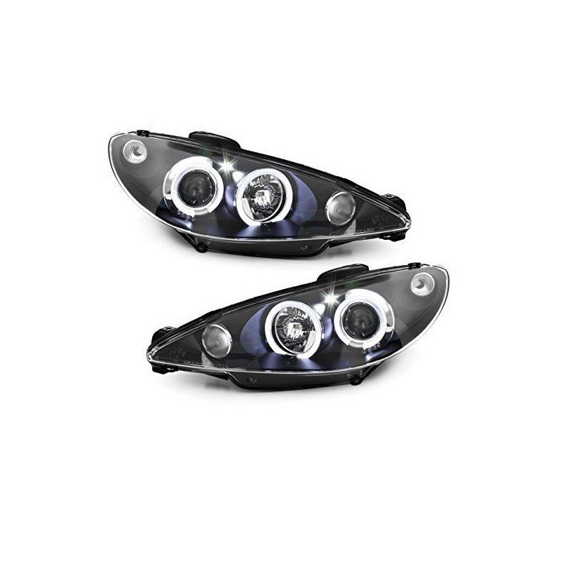 KIT DE PHARE AVANT ANGEL EYES LED A FOND NOIR PEUGEOT 206 PHASE 1 EN H4