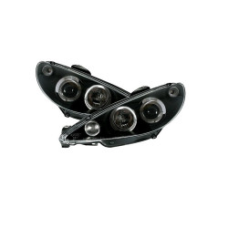 KIT DE PHARE AVANT ANGEL EYES LED A FOND NOIR PEUGEOT 206 PHASE 1 EN H4