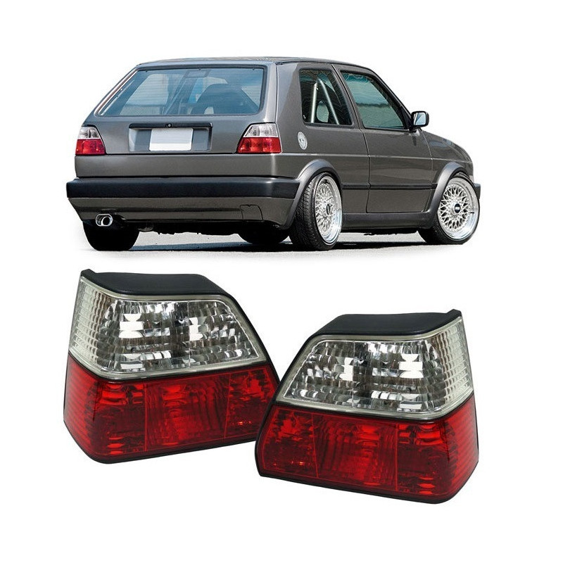 KIT DE FEUX ARRIERE CRYSTAL ROUGE ET BLANC POUR VW GOLF 2 DE 8/83 A 12/92