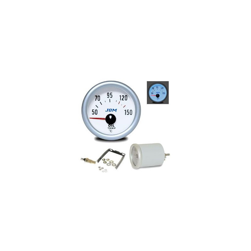 MANOMETRE TEMPERATURE HUILE + SONDE 50°C - 150°C FOND BLANC ECLAIRAGE BLEU MANO