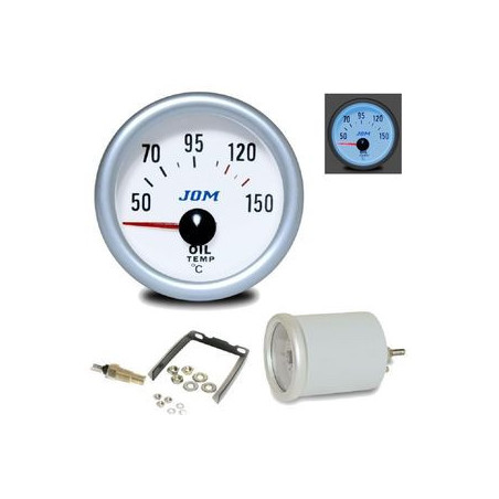 MANOMETRE TEMPERATURE HUILE + SONDE 50°C - 150°C FOND BLANC ECLAIRAGE BLEU MANO