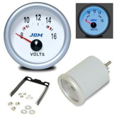 MANOMETRE VOLTMETRE 8 V - 16 V Ø 52 MM FOND BLANC ECLAIRAGE BLEU MANO PLASMA