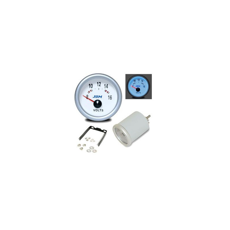MANOMETRE VOLTMETRE 8 V - 16 V Ø 52 MM FOND BLANC ECLAIRAGE BLEU MANO PLASMA