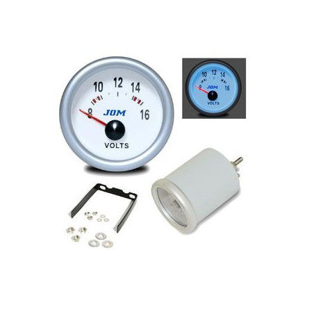 MANOMETRE VOLTMETRE 8 V - 16 V Ø 52 MM FOND BLANC ECLAIRAGE BLEU MANO PLASMA