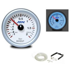 MANOMETRE PRESSION TURBO BOOST -1 A 2 BARS Ø 52 MM FOND BLANC ECLAIRAGE BLEU