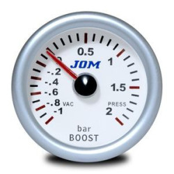 MANOMETRE PRESSION TURBO BOOST -1 A 2 BARS Ø 52 MM FOND BLANC ECLAIRAGE BLEU