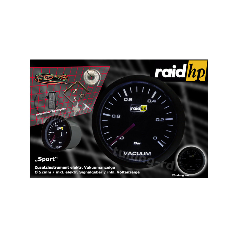 MANOMETRE A DEPRESSION -1 A 0 BARS NOIR RAID HP 660177 SPORT PRECISION MANO 52MM