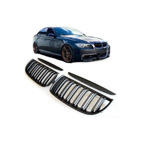 CALANDRE BMW SERIE 3 E90 BERLINE 9/2004-8/2008 NOIRE MAT HARICOT GRILLE DOUBLE